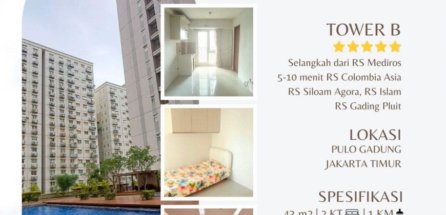 Dijual cepat apartemen tipe 2 kamar di lantai bawah Oak Tower Pulogadung semi furnish